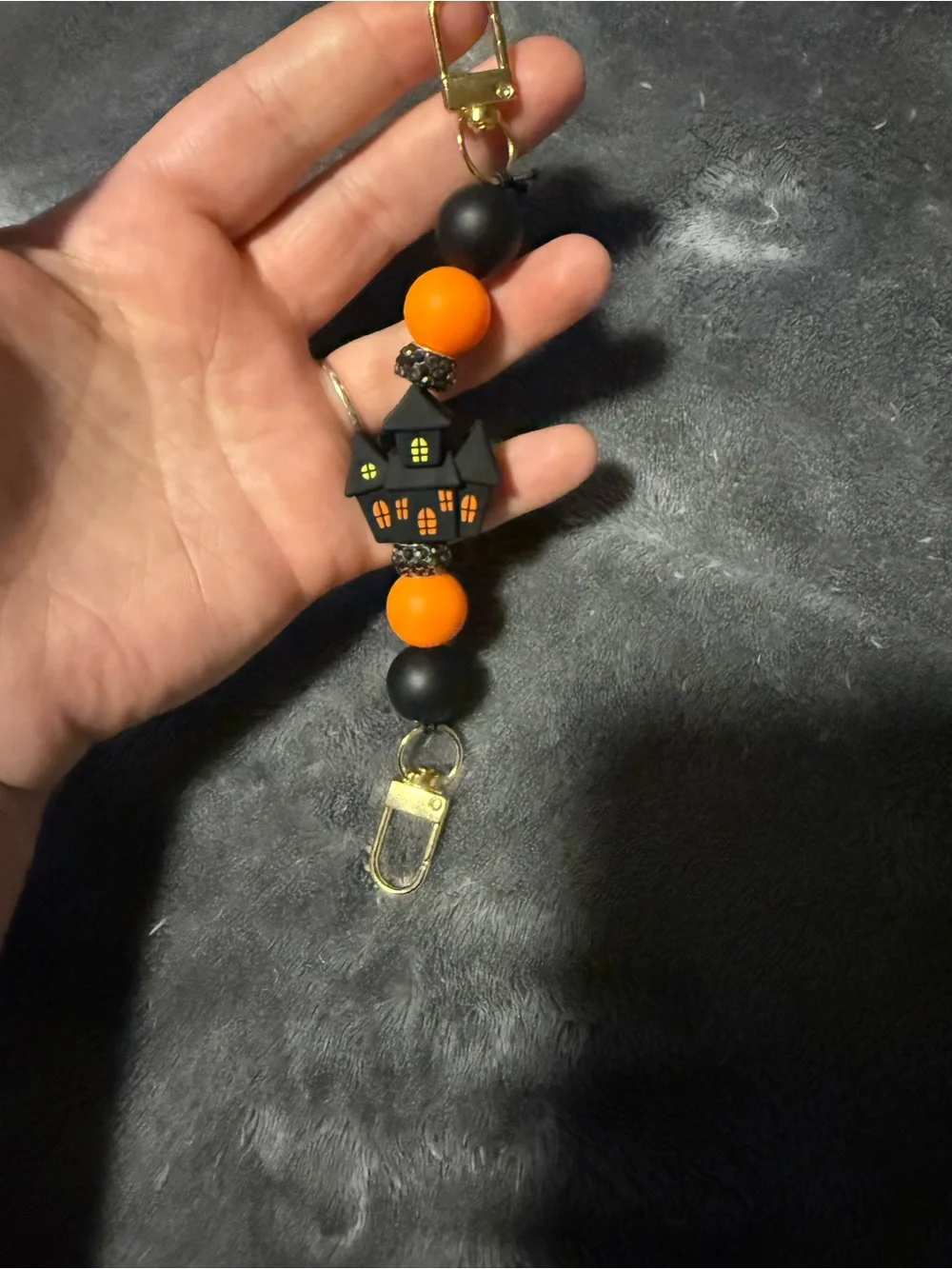 Halloween Haunted House Phone Charm Wrist Strap - Black & Orange